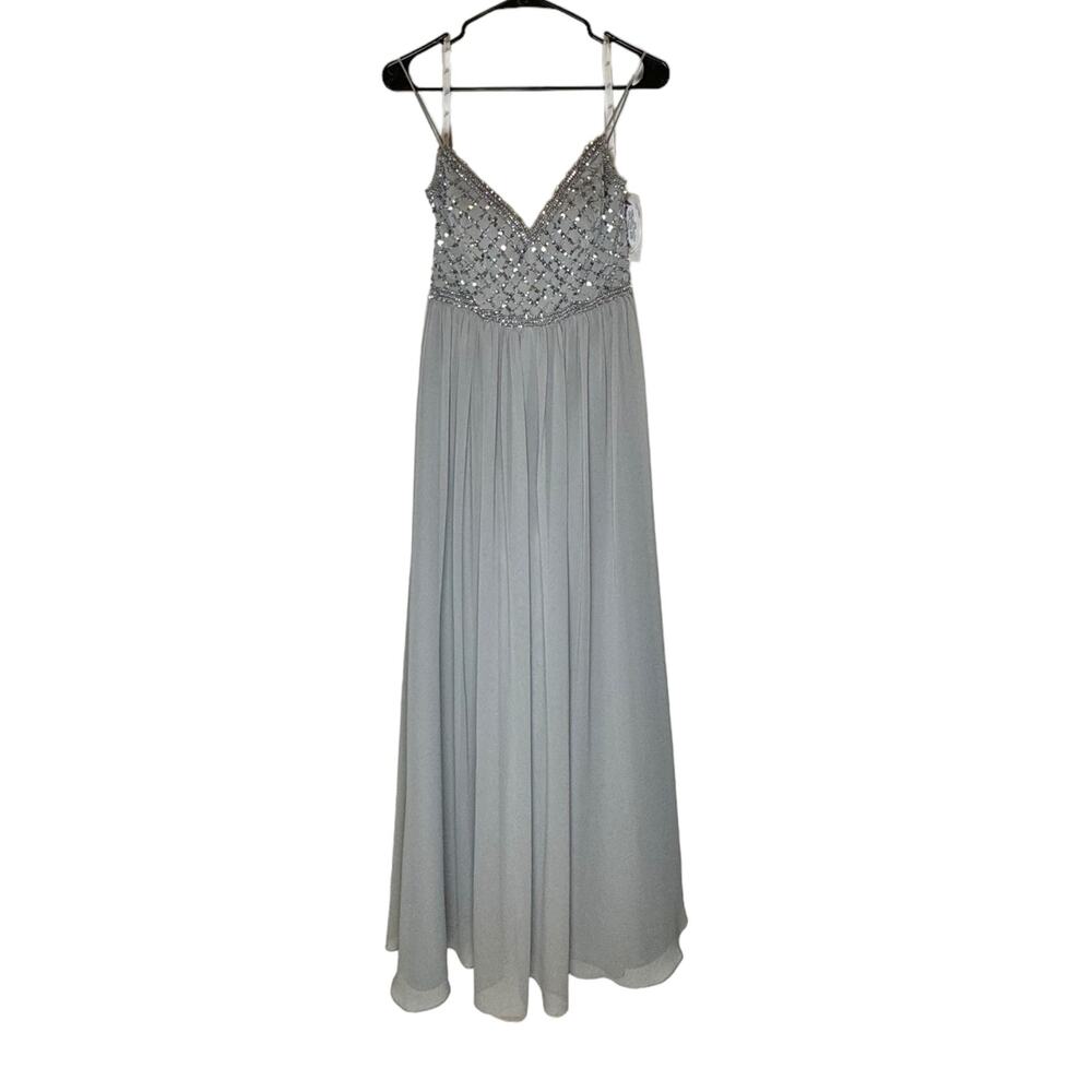 Adrianna Papell Platinum Formal Dress Gown Bridesmaid Silver Style 40122 Size 4
